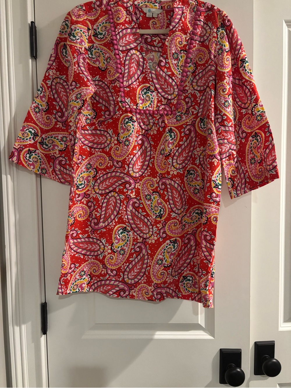 Boden Red Paisley V-Neck Tunic Dress
